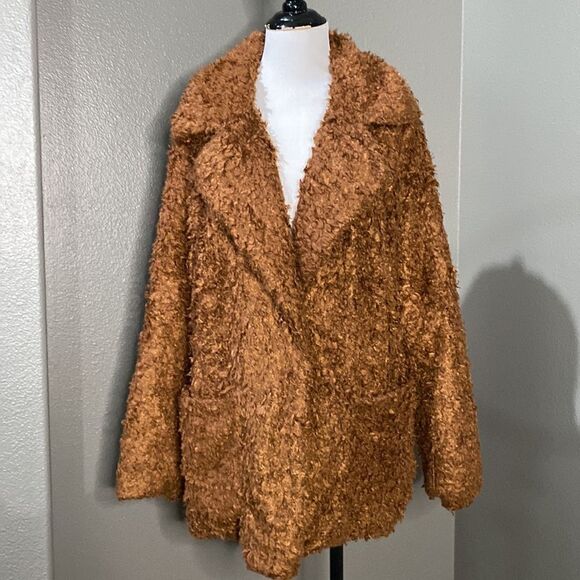 Divided H&M Brown Faux Fur Single Button Jacket Coat - Picture 11 of 11